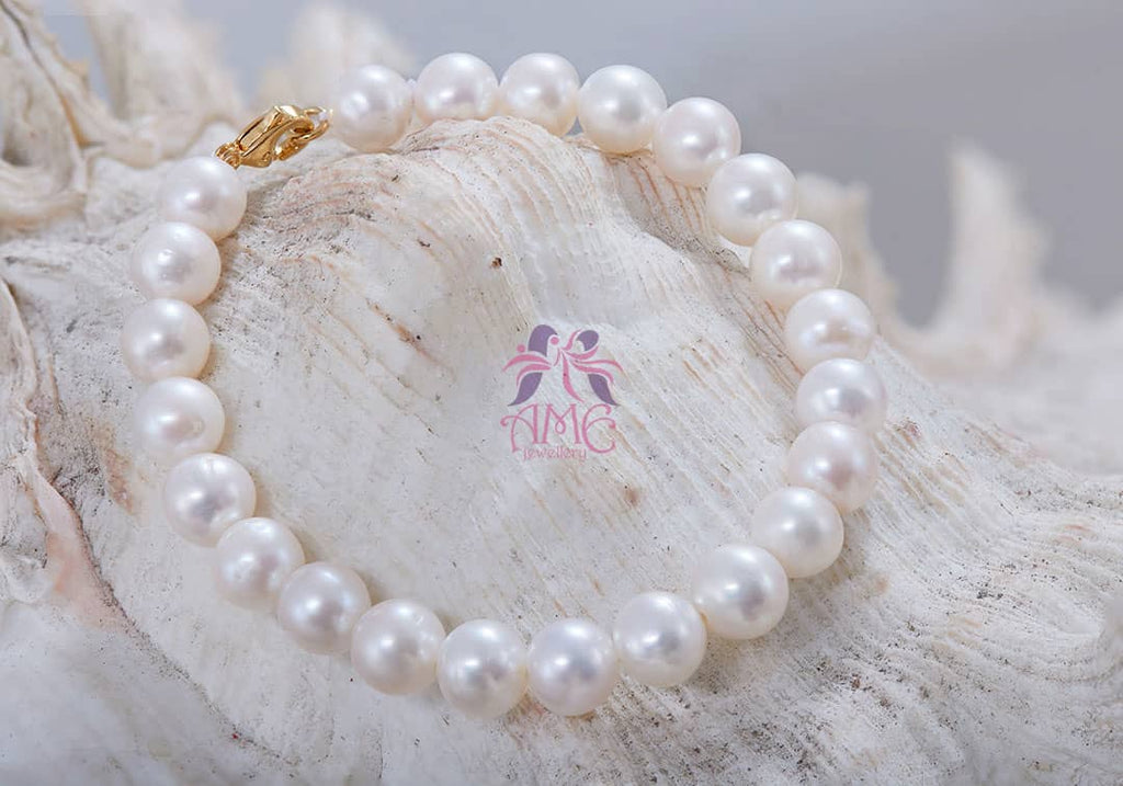 Vòng tay Chuỗi Ngọc trai nuôi nước ngọt trắng White Freshwater Cultured Pearl Strand Bracelet by AME Jewellery