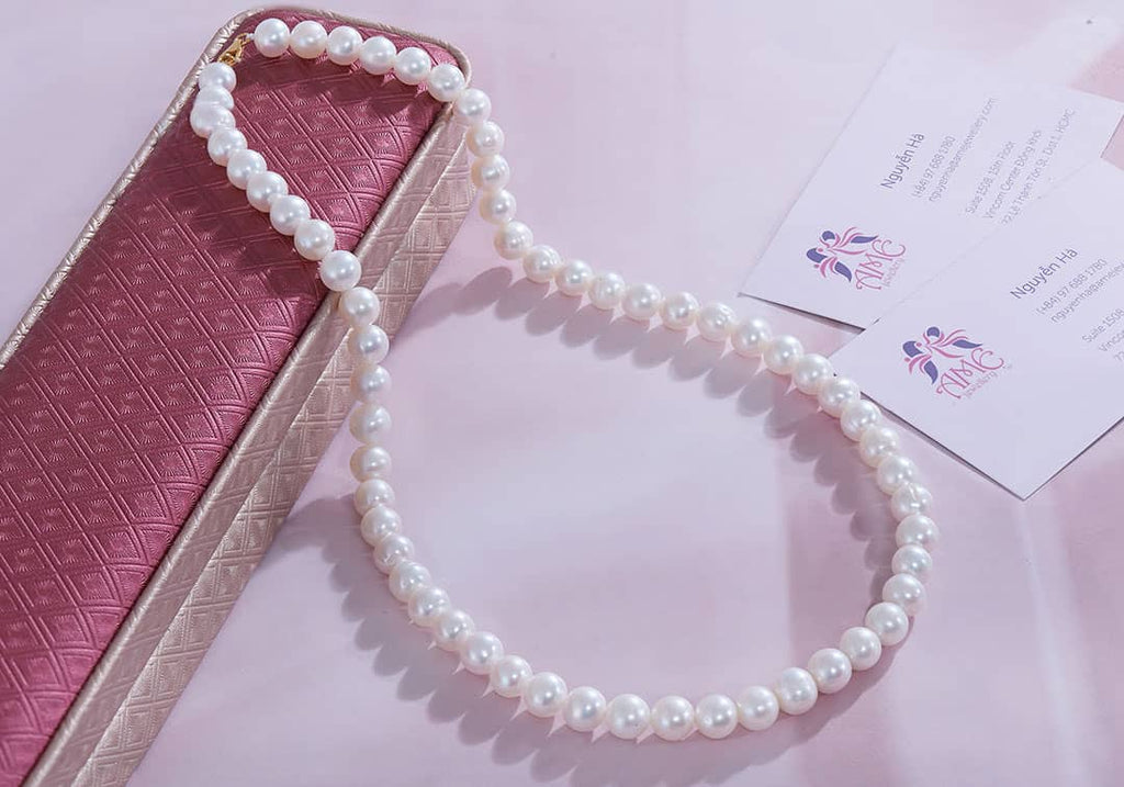 Vòng cổ Chuỗi Ngọc trai nước ngọt trắng | White Freshwater Cultured Pearl Strand Necklace | AME Jewellery