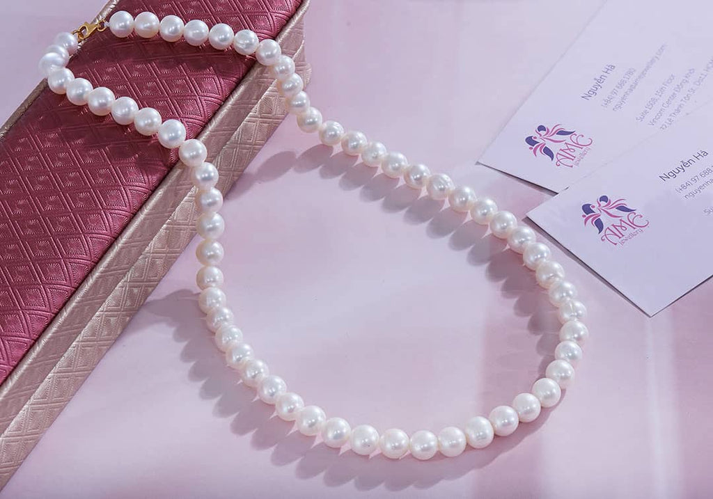 Vòng cổ Chuỗi Ngọc trai nước ngọt trắng | White Freshwater Cultured Pearl Strand Necklace | AME Jewellery