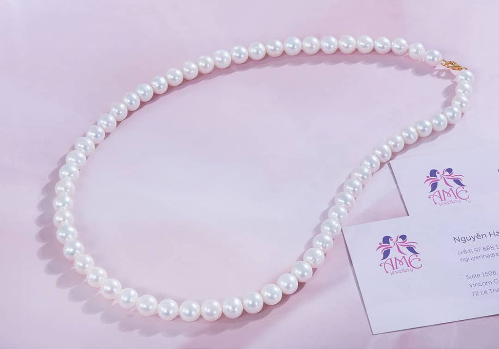 Vòng cổ Chuỗi Ngọc trai nước ngọt trắng | White Freshwater Cultured Pearl Strand Necklace | AME Jewellery