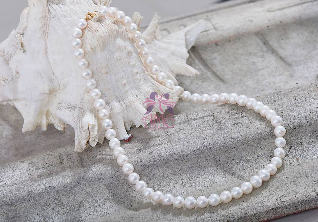 Vòng cổ Chuỗi Ngọc trai nước ngọt trắng | White Freshwater Cultured Pearl Strand Necklace | AME Jewellery