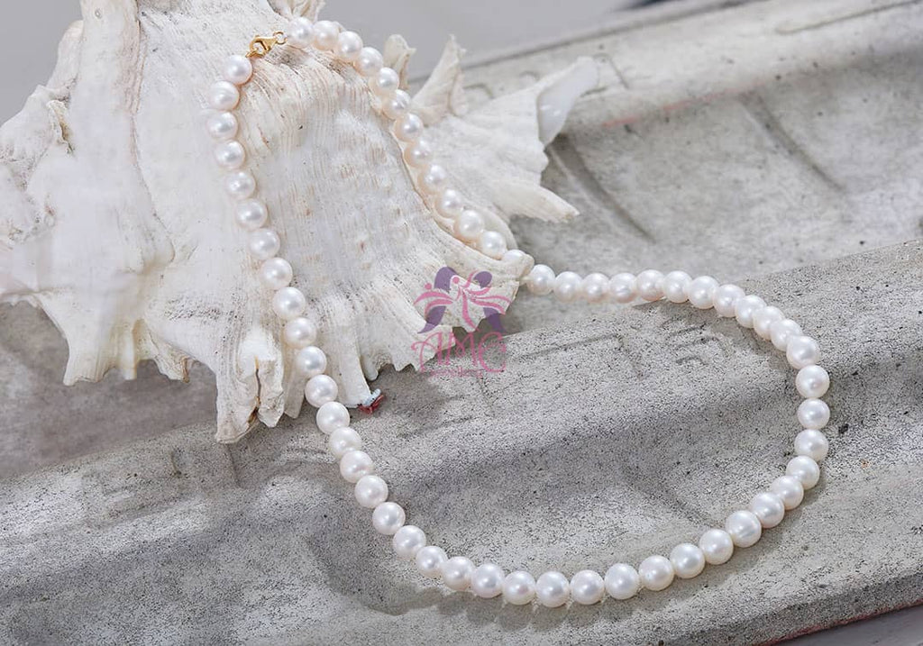 Vòng cổ Chuỗi Ngọc trai nước ngọt trắng  | Pearl Strand Necklace | AME Jewellery