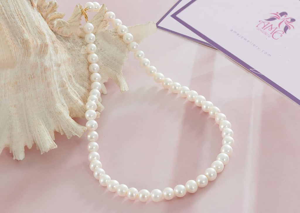 Vòng đeo cổ Chuỗi Ngọc trai nước ngọt trắng Fine White Freshwater Pearl Strand Necklace by AME Jewellery