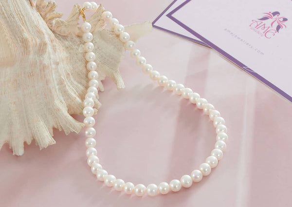 Vòng cổ Chuỗi Ngọc trai nước ngọt trắng | White Pearl Strand Necklace | AME Jewellery