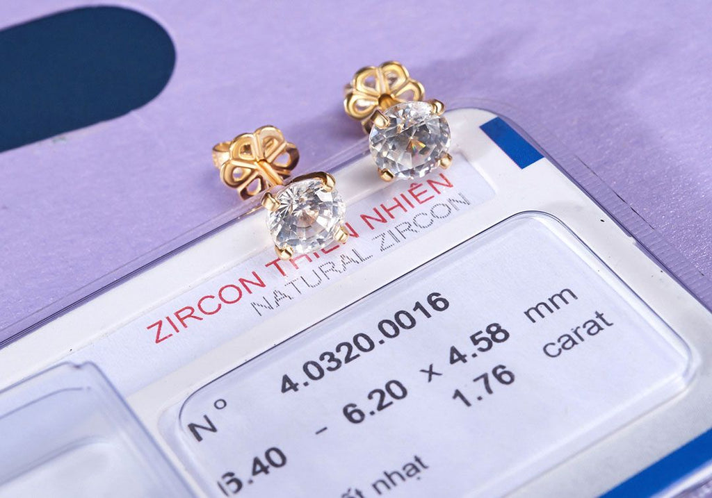 Bông tai Vàng Đá quý thiên nhiên Zircon  Earrings in 14-karat Yellow Gold by AME Jewellery