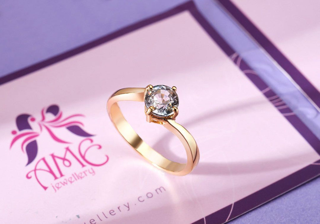 Nhẫn nữ Vàng Đá quý thiên nhiên Zircon Twist Ring in 14K Yellow Gold by AME Jewellery 